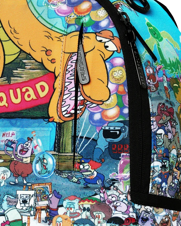 Sprayground SpongeBob Big Ocean Party backpack with colorful cartoon design and adjustable straps, ideal for accessories or school use.