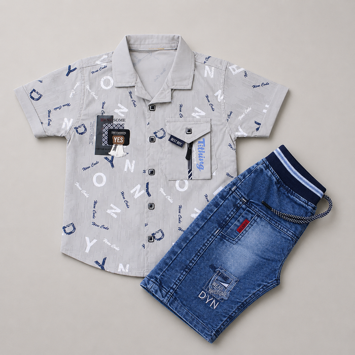 Stylish Boys Printed Shirt & Denim Shorts Set