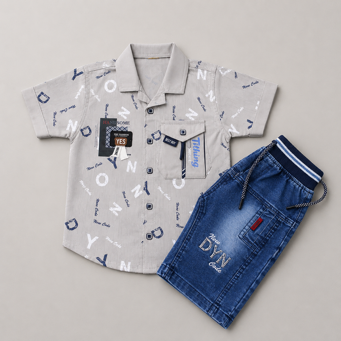 Stylish Boys Printed Shirt & Denim Shorts Set