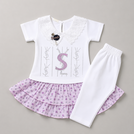 Sweet Lace Collar Girls Frill Co-Ord Set