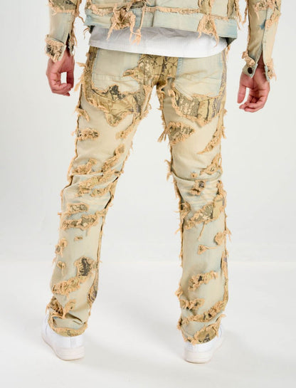 Taker distressed pattern slim straight denim jeans in tint color, featuring a classic five-pocket design and tapered fit.