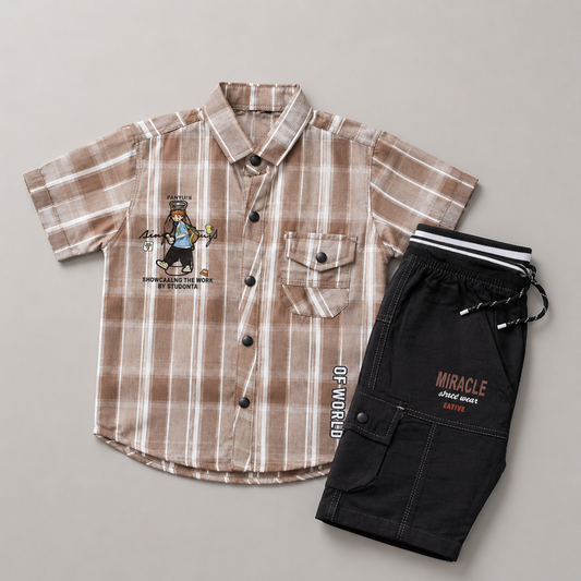 Trendy Checked Boys Casual Cargo Set