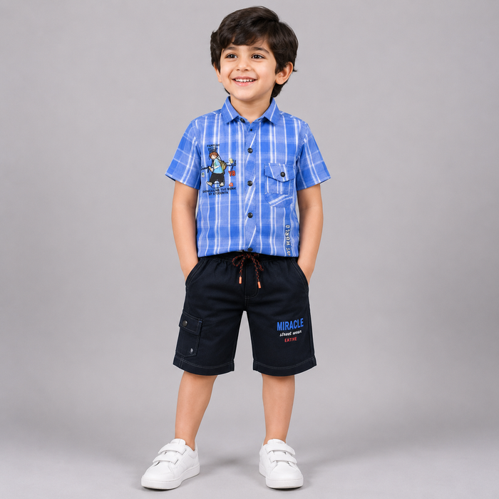 Trendy Checked Boys Casual Cargo Set