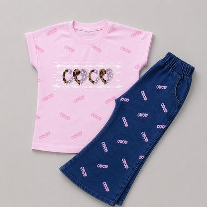 Trendy Coco Print Girls Co-Ord Set