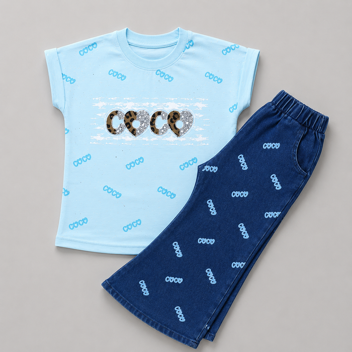 Trendy Coco Print Girls Co-Ord Set
