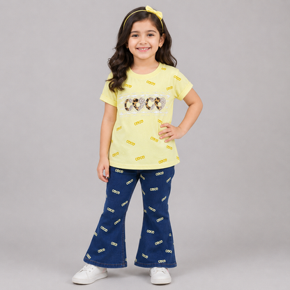 Trendy Coco Print Girls Co-Ord Set