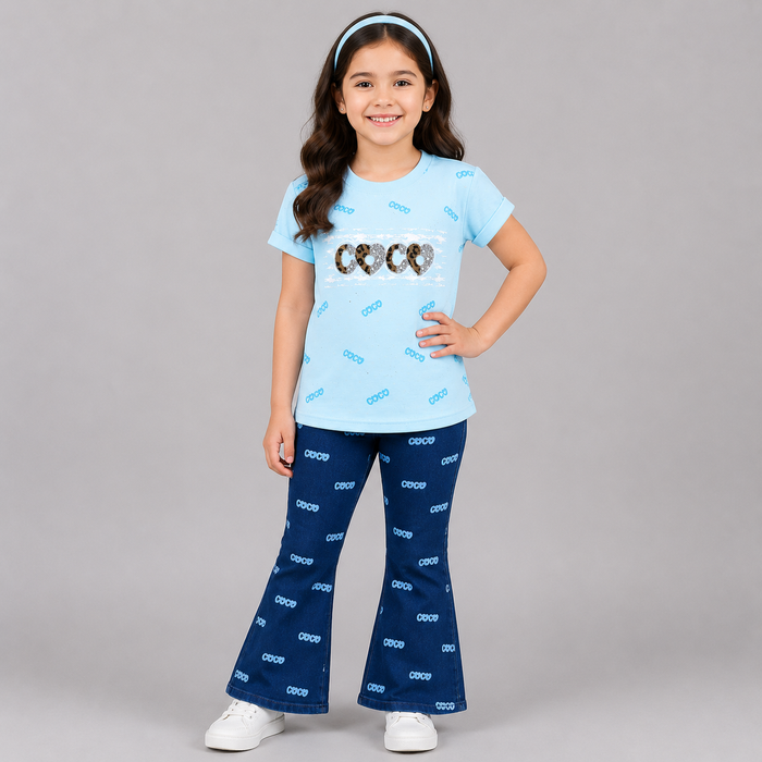 Trendy Coco Print Girls Co-Ord Set