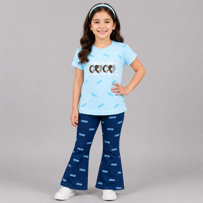 Trendy Coco Print Girls Co-Ord Set